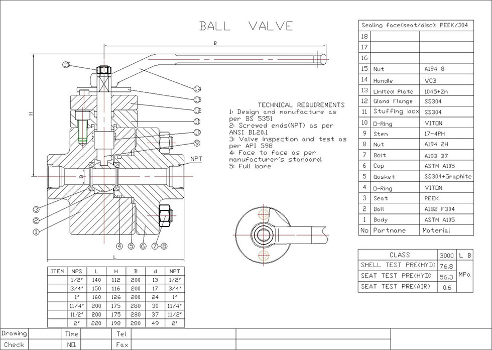 2PC High Pressure Ball Valve Class 3000LB