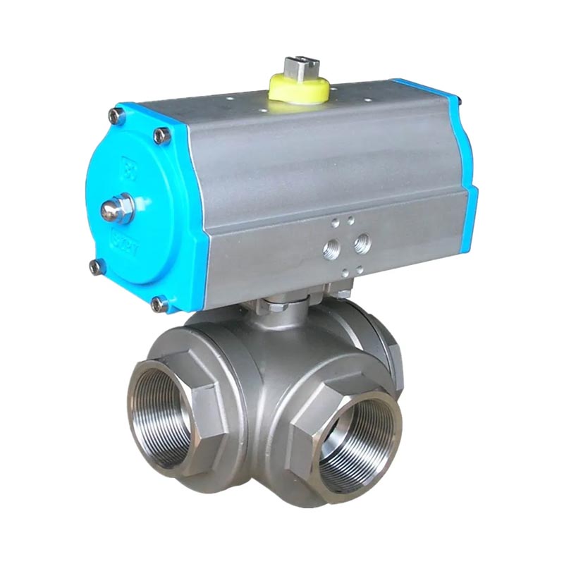 Stainless Steel Threaded Three-way Pneumatic Ball Valve